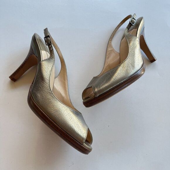 Cole Haan x Nike Air Slingback Pumps Open Peep-toes Size 9B Metallic Gold Sandal - Picture 3 of 8